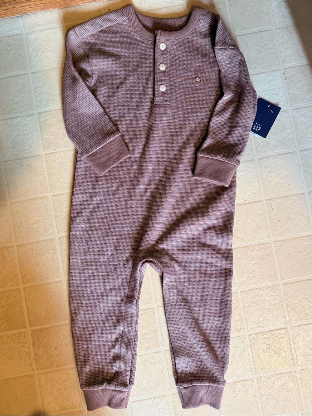 GAP Waffle-Knit Long-Sleeve One-Piece Romper